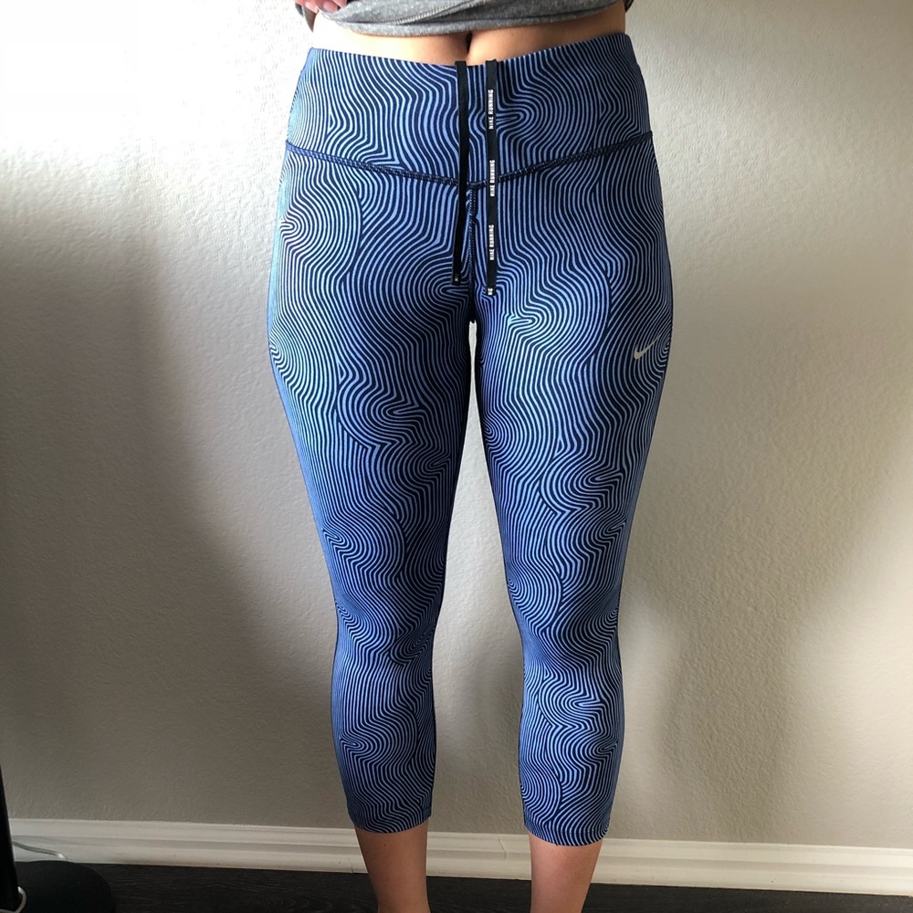 Blue Patterned Nike Workout Crop Leggings